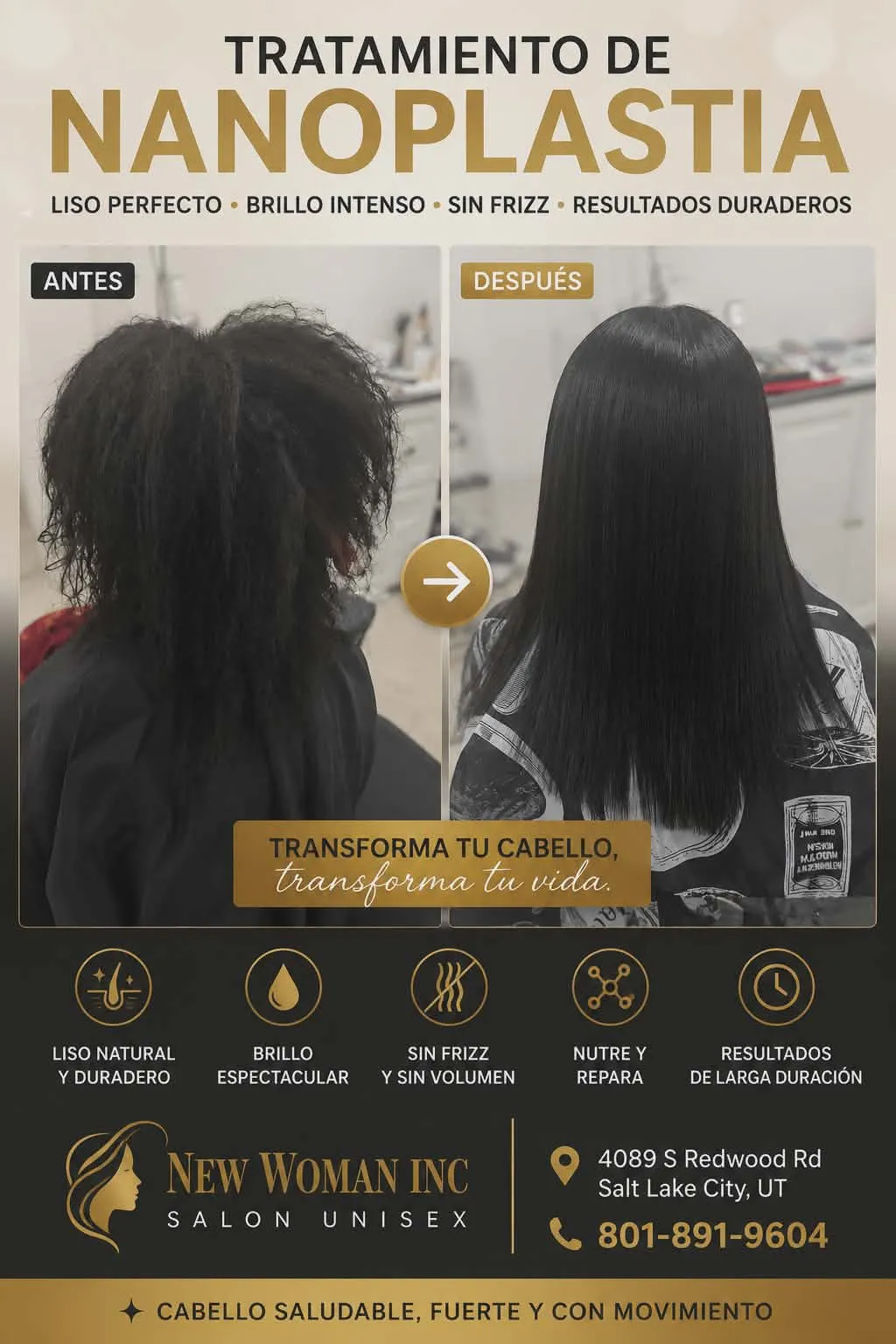 Tratamiento de alisado nanoplastia, antes y después