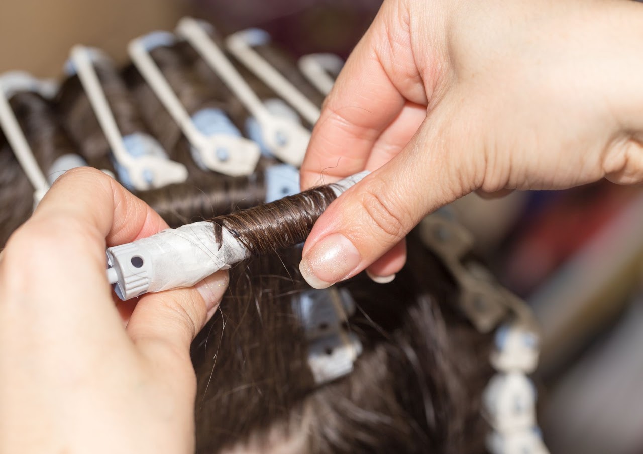 Hair set on perm rods for a treatment